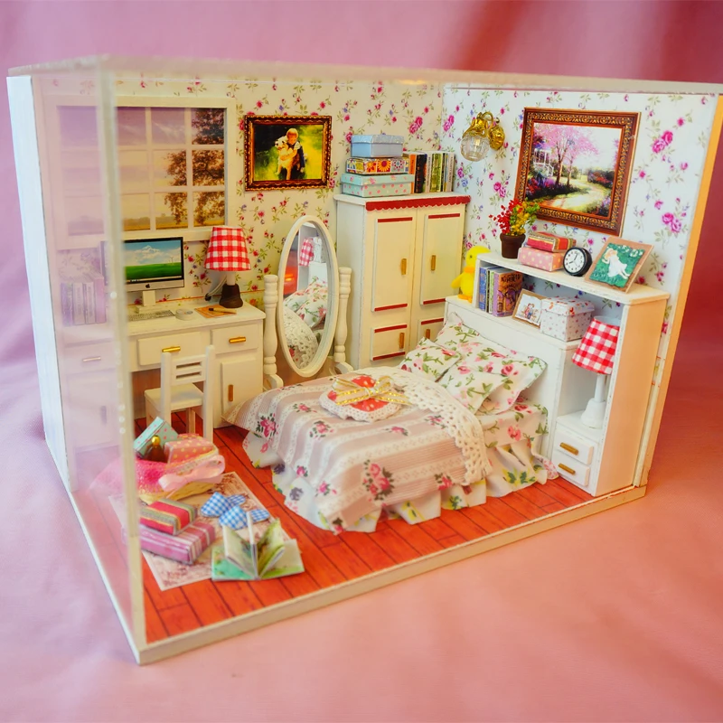 Сборный DIY Кукольный дом, игрушка, деревянный Миниатюрный Кукольный домик, миниатюрный кукольный домик, игрушки с мебели, светодиодный светильник, подарок на день рождения