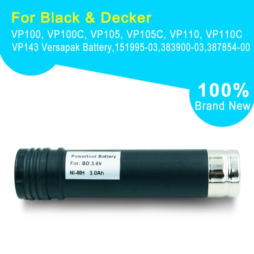 2 шт. 3 6 в 3000 мАч сменный никель металлогидридный Аккумулятор для Black & Decker Versapak VP100