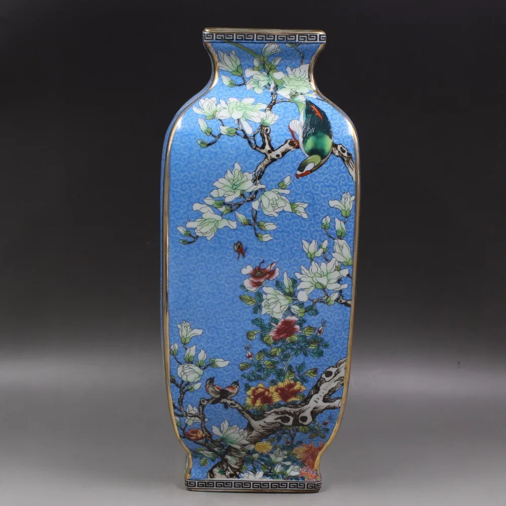 Qing Dynasty Qianlong painted gold enamel flowers and birds square vase antique old goods porcelain household furnishing antiq | Дом и сад