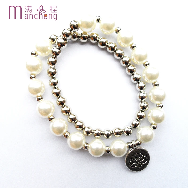Очаровательные женские 2019 матовые металлические жемчужные бусы Мала Браслет