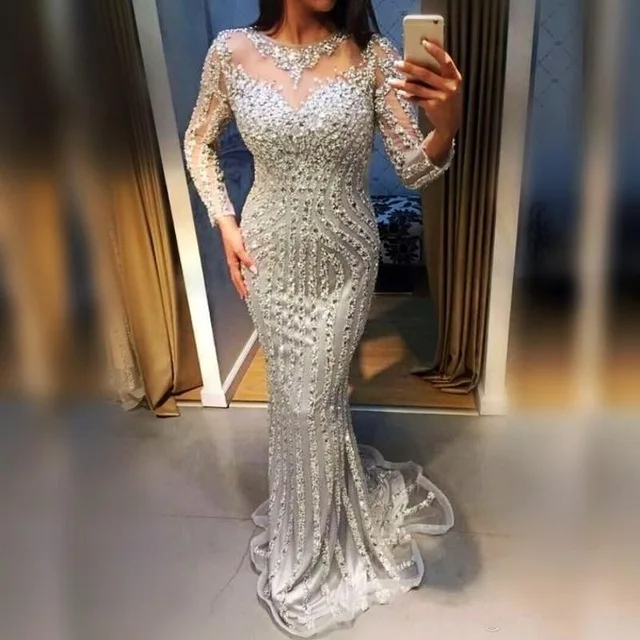 Серебряное новое длинное платье, vestido longo abiye gece elbisesi, официальное платье, украшенное бисером, abendkleider, новое платье