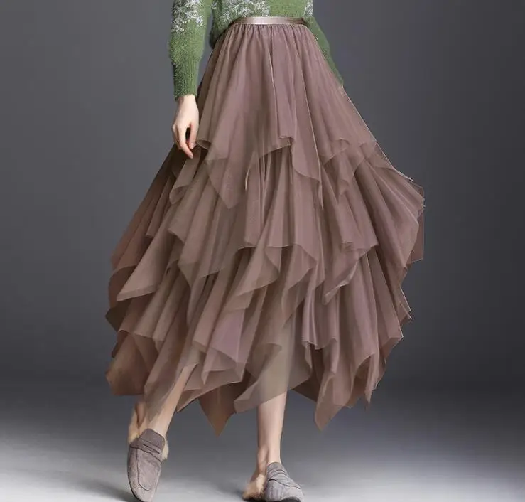 

Женская Асимметричная сетчатая юбка, темпераментная облегающая повседневная юбка большого размера, облегающая юбка с высокой талией, новы...