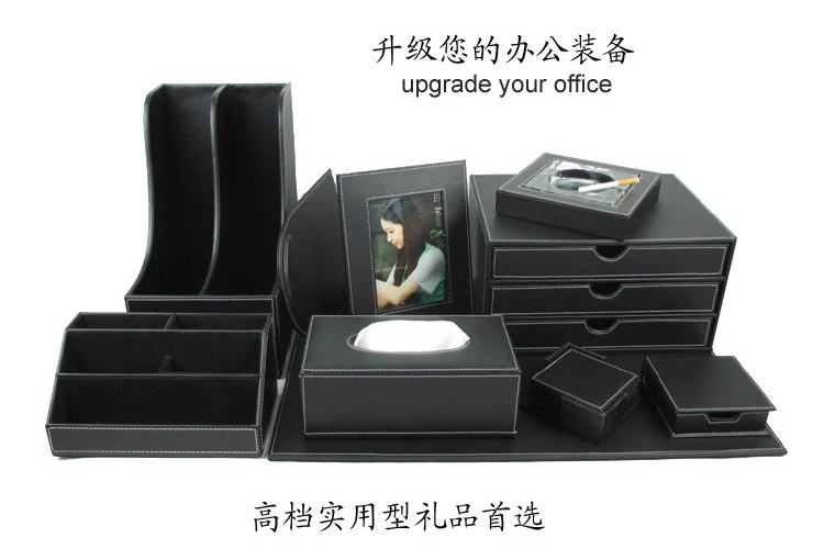 10 шт./компл. деревянный кожаный Настольный Файл канцелярские принадлежности ящик