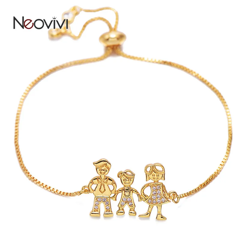 Neovivi Dad Mom Boy Family Charm Bracelets Pave Cubic Zirconia Adjustable Chain Bracelet for Women Men Children Birthday Gifts | Украшения