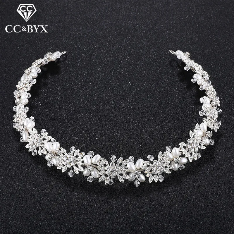 CC ободок для волос Корона с бусинами из горного хрусталя Свадебные аксессуары