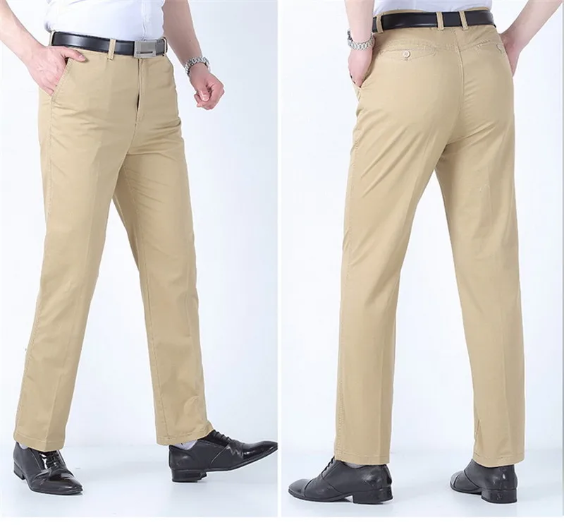 LIGHT KHAKI Дизайн повседневные мужские брюки хлопковые тонкие брюки прямые тонкие брюки модные деловые мужские брюки с карманами Pantalon Hombre EU Размер - Цвет: LIGHT KHAKI