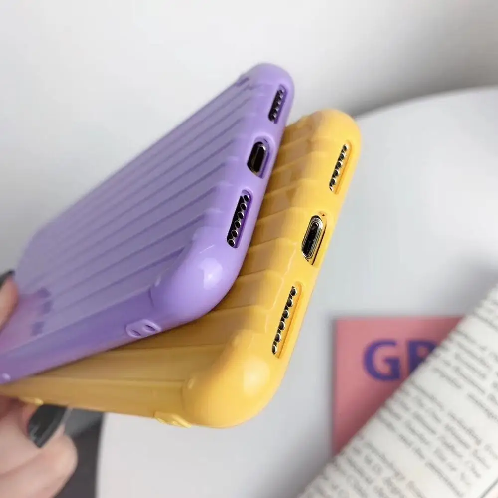 Чехол HUANQING в полоску для iPhone X XS 8 7 6 s Plus однотонный чехол чемодана |