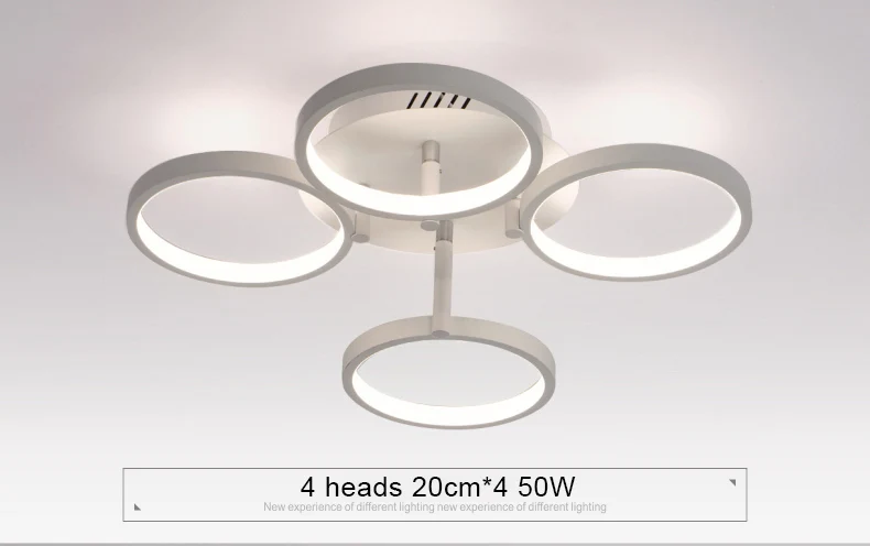 4 heads 50W Новое поступление, круглые кольца, дизайнерские современные светодиодные потолочные лампы, лампа для гостиной, спальни, пульт дистанционного управления, потолочные светильники - Цвет корпуса: 4 heads 50W