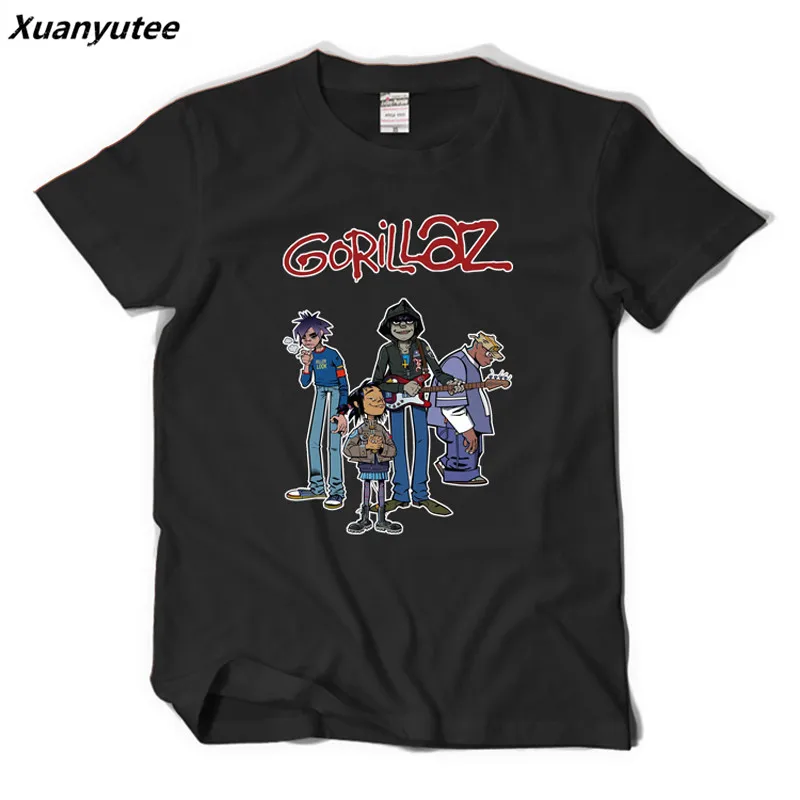Мужская футболка с принтом Xuanyutee Gorillaz хлопковая Повседневная коротким рукавом