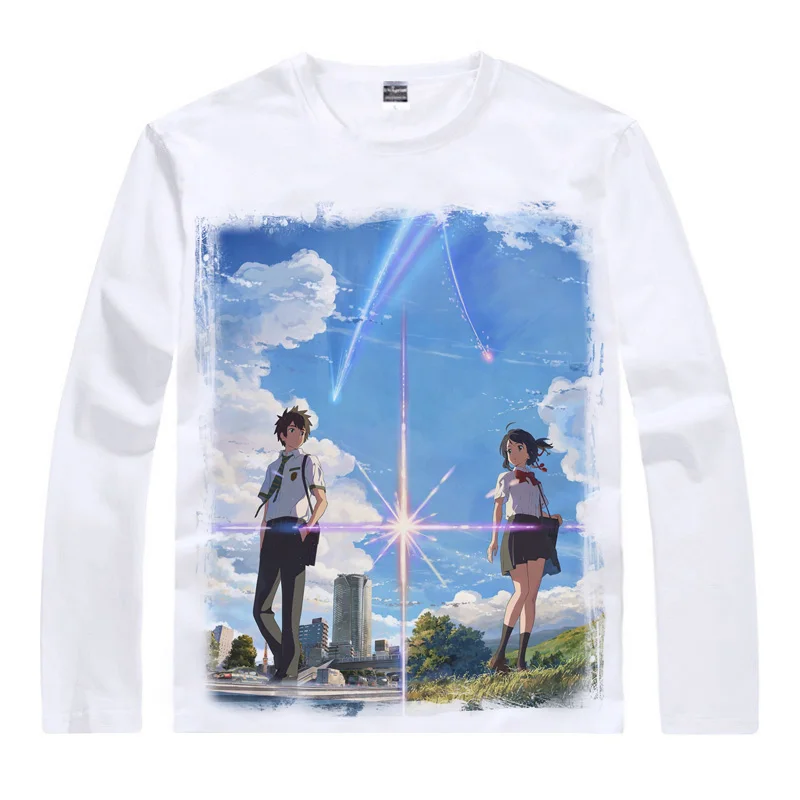 Аниме рубашка Coolprint с вашим именем Kimi No Na Wa футболки длинным рукавом Tachibana Taki Miyamizu
