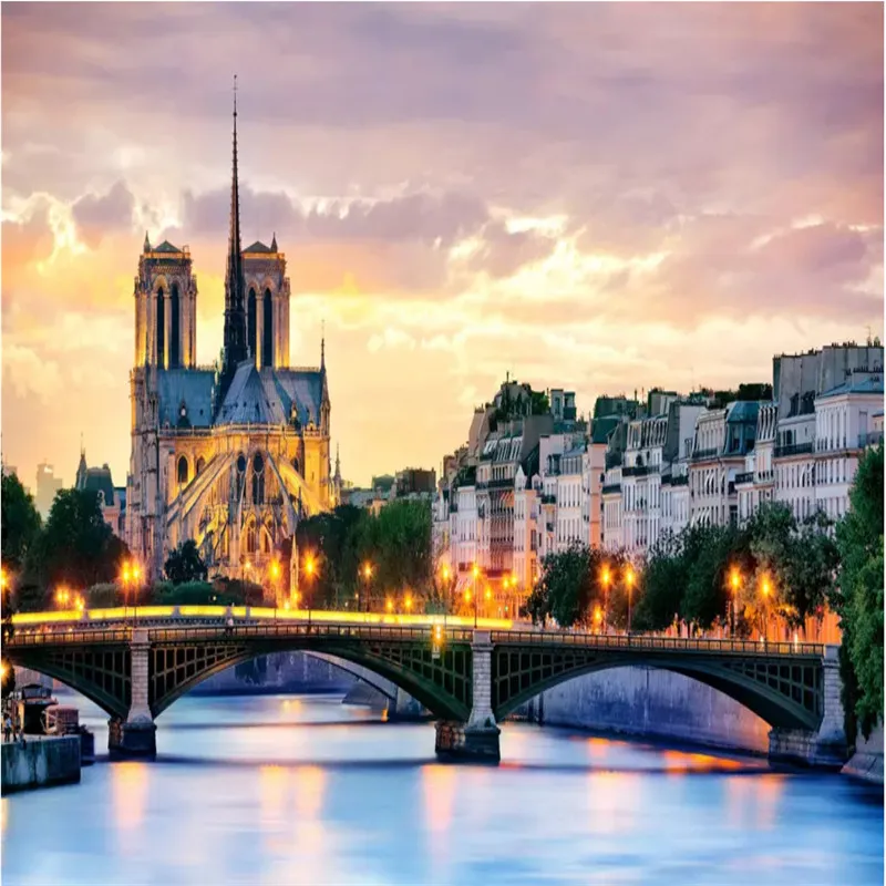 Custom Wall Paper 3D HD France Notre Dame De Paris Night View Color Photo Wallpaper Black and White Mural Murals | Обустройство дома