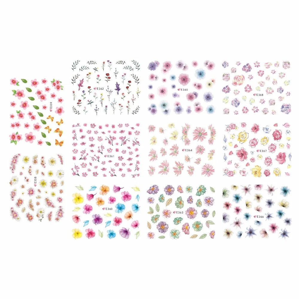 

11 PCS / LOT SIMULATION SELF-ADHESIVE 3D NAIL TATTOOS STICKER X-RAY FLOWER PETALS PEACH BLOSSOM LAVENDER ROSE E358-368