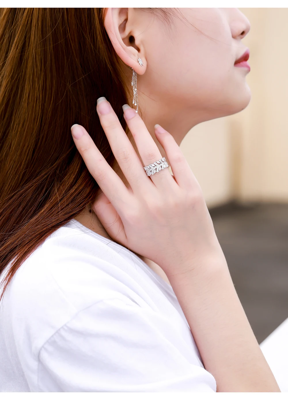 AULEEZE Роскошная сверкающая оправа 1,5 cttw Moissanite бриллиантовое кольцо Настоящее 14 к белое золото офисное женское кольцо