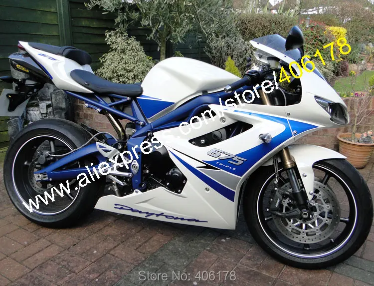 Дешево для TRIUMPH Daytona 675 09 10 11 12 05 2009 2012 Белый обтекатель мотоцикла синего цвета