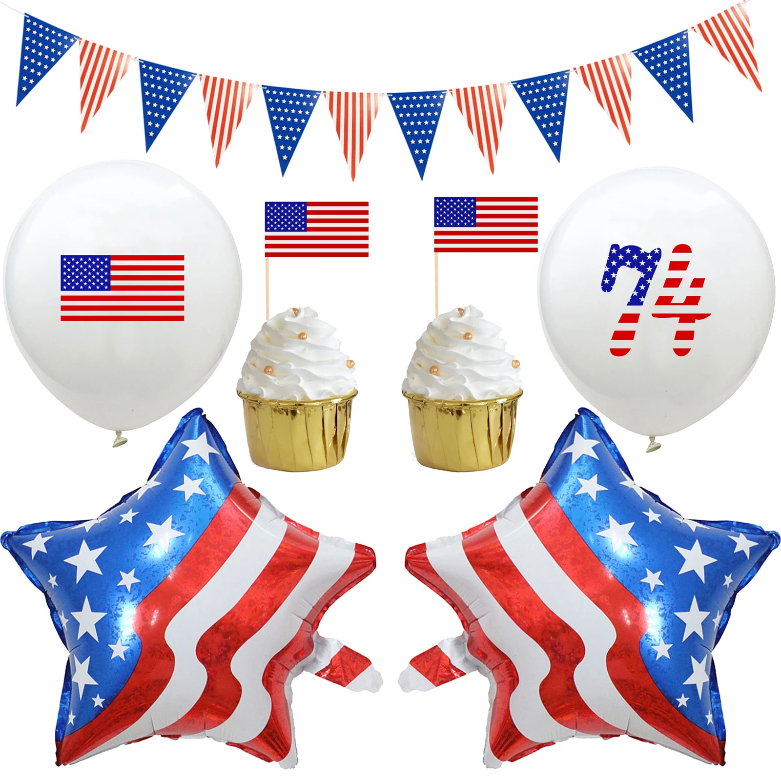 

American National Day Balloon Flag Cake Toppers Party Favors Supplies Kids Party Decorations for National Independence Day