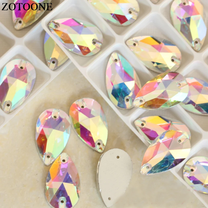 ZOTOONE кристалл AB белый каплевидный пришить стразы для одежды стекло в форме груши