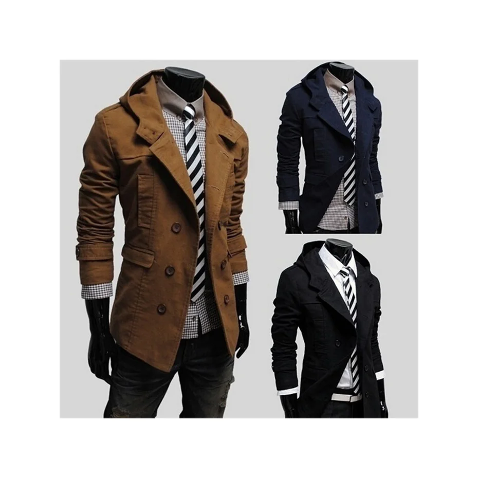 Мужской длинный Тренч Zogaa приталенный трикотажный с капюшоном ветровка тонкий