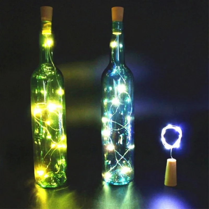 20 LED 2 м медная проволока струнная лампа с пробкой для бутылки 3 LR44 Кнопочная