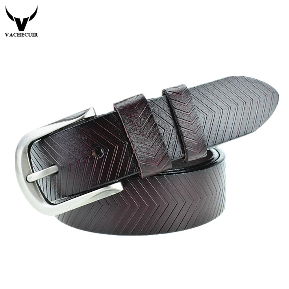 

VACHECUIR Real Leather Belt Man Fashion Belts Luxury 100% Genuine Leather Striped Embossing Cow Skin Straps Men Jeans Belt L2391