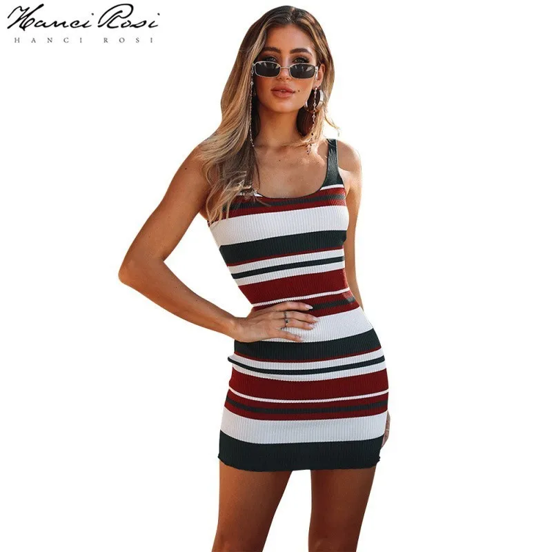 HANCI ROSI летнее платье женское Jurkjes Robe Femme Jurken Vestidos zomer jurk платья Полосатое без