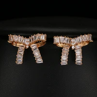 beautiful bowknot women christmas stud earrings gleaming cubic zirconia pave fashion jewelry brincos for party gifts e 088