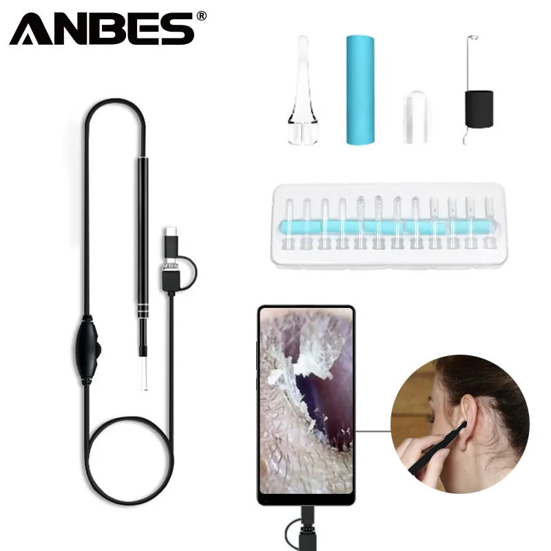 ANBES Ear Cleaning Endoscope HD720P Visual 3 in 1 USB 6 LED Mini Camcorders Borescope For Health Care Spoon With Camera | Электроника