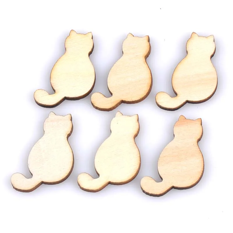 Без отверстия 50 шт натуральные деревянные пуговицы-кошки ручной работы DIY