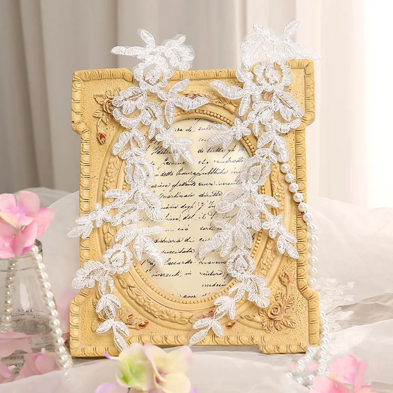 

Wedding dress lace applique motif diy bride hair accessory accessories Bridal trims wedding appliqued flower in pairs