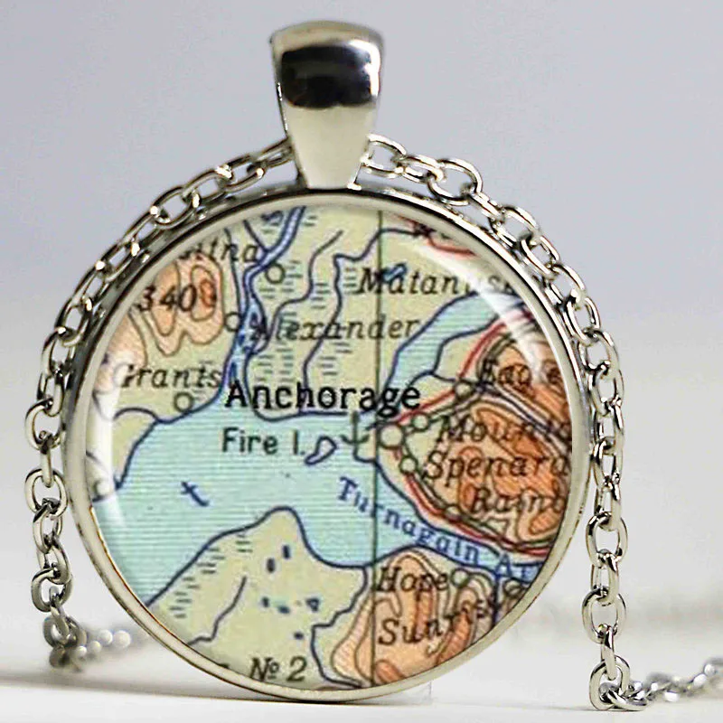 Ожерелье с картой Анкориджа подвеска из смолы рандомное анкерное колье Аляски