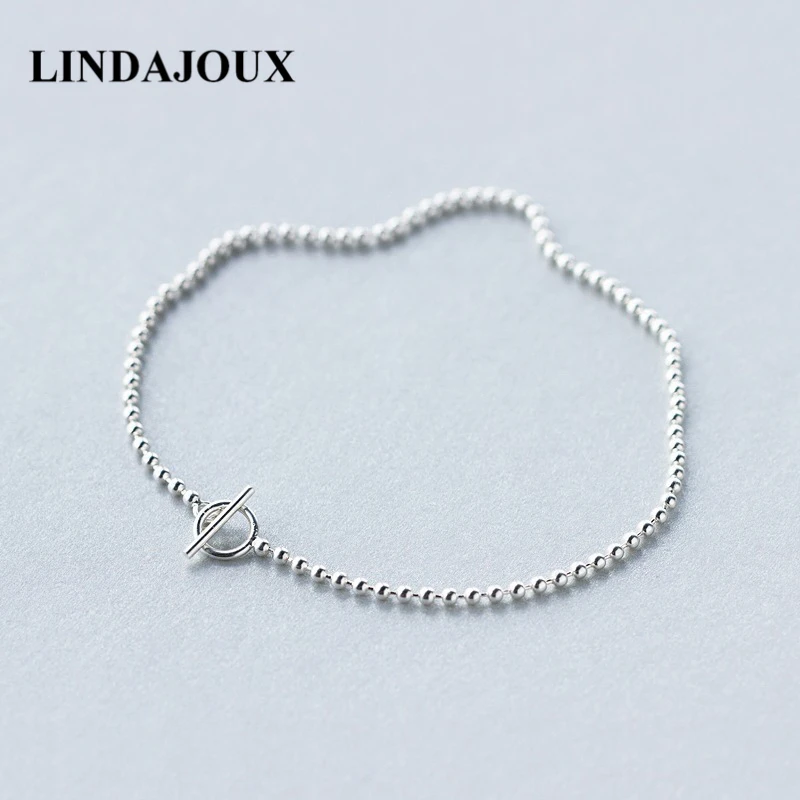 LINDAJOUX 925 пробы цепочка с серебряными бусинами застежка ножной браслет для женщин