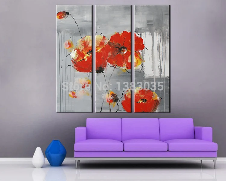 

Hand Painted Blossom Red Flower Canvas Painting Modern Abstract 3 Piece Wall Decor Oil Pictures Set For Home