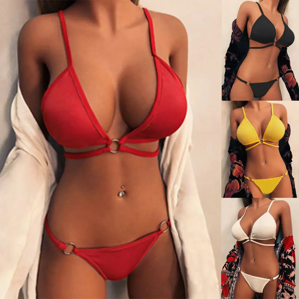 Новый сексуальный женский однотонный бандажный комплект бикини купальник