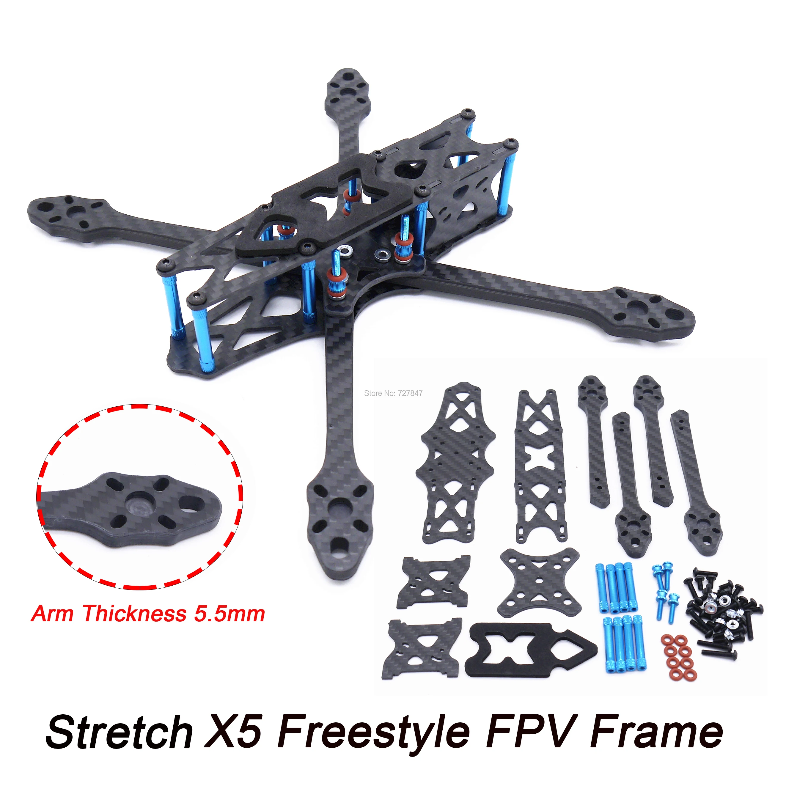 Стрейч Strech X5 220 мм Фристайл FPV рамка 5,5 мм Arm гоночный Квадрокоптер Рама Комплект для X5 Johnny 220 мм FPV 5 дюймов Опора 22XX мотор