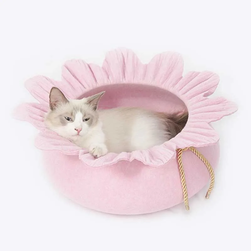 pink Цветочная Форма Pet кроватка для кота Войлок собака Конура для щенка пещера дом портативный Кот поставки - Цвет: pink