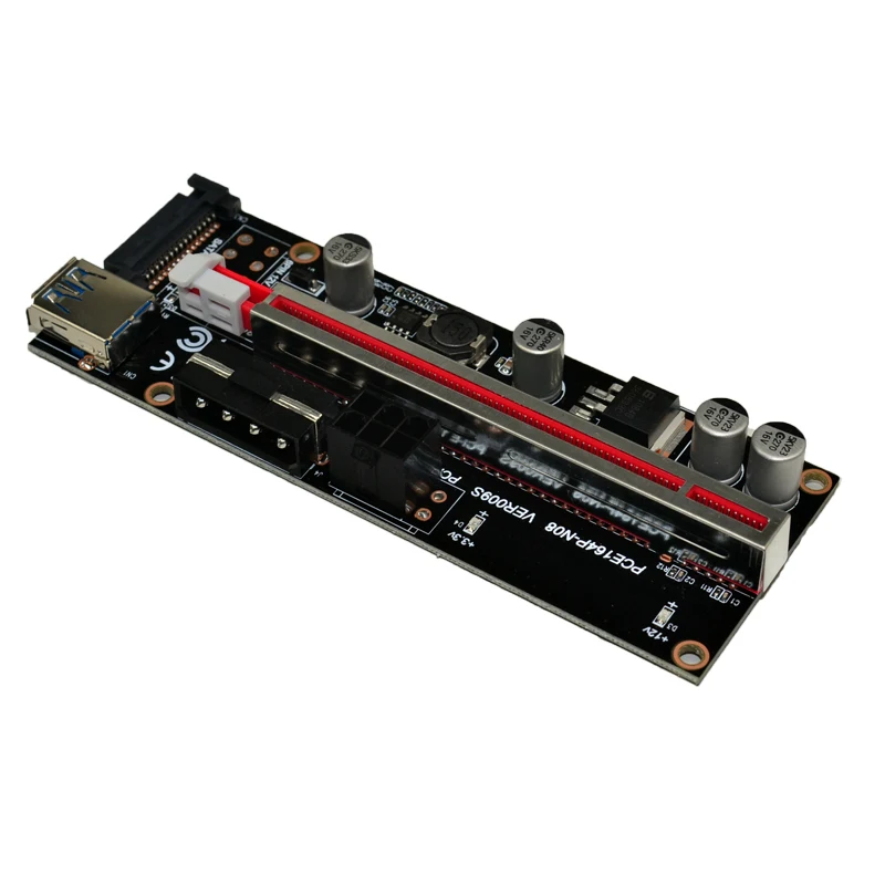 Переходник PCI-E Riser 009S Plus от 1X до 16X 60 см Красный Кабель USB 3 0 4 контакта 6 контактов SATA