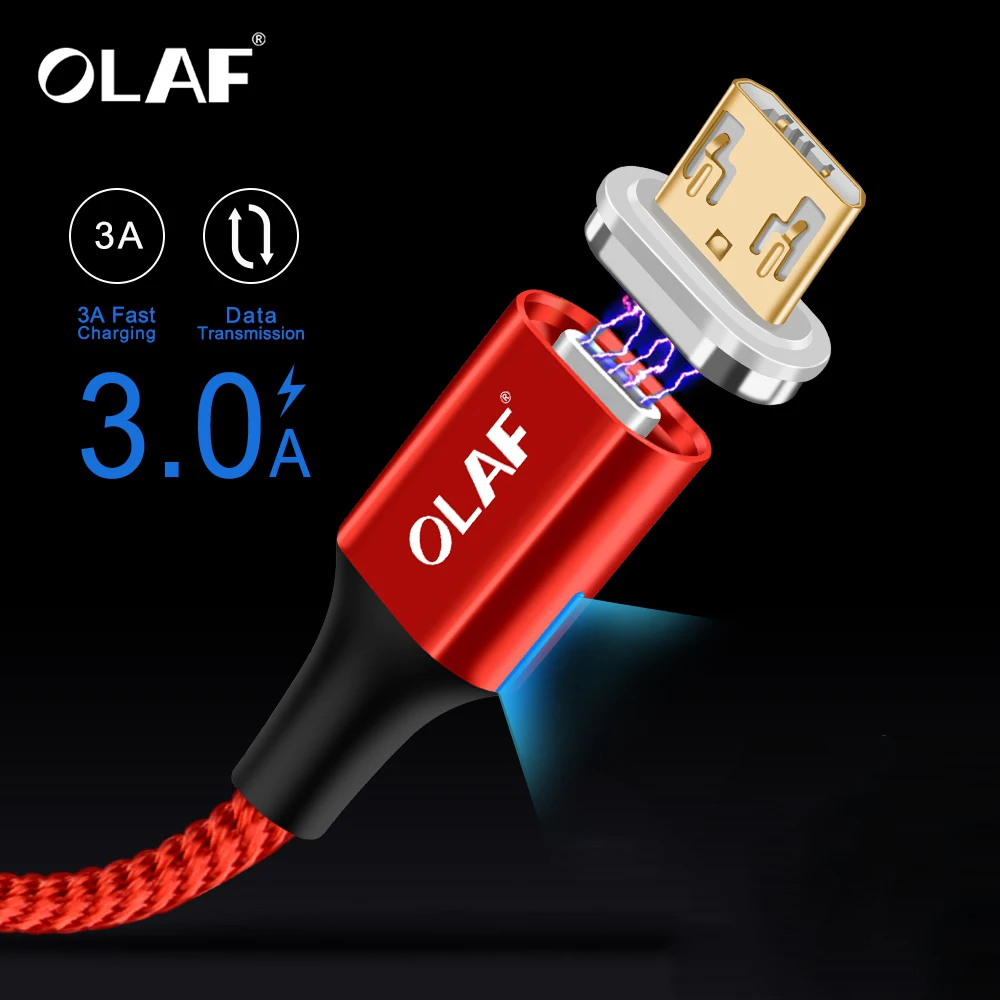 OLAF 3A светодиодный магнитный usb кабель для зарядки Micro для Xiaomi huawei Micro USB кабель для быстрой зарядки для samsung кабель для передачи данных Microusb