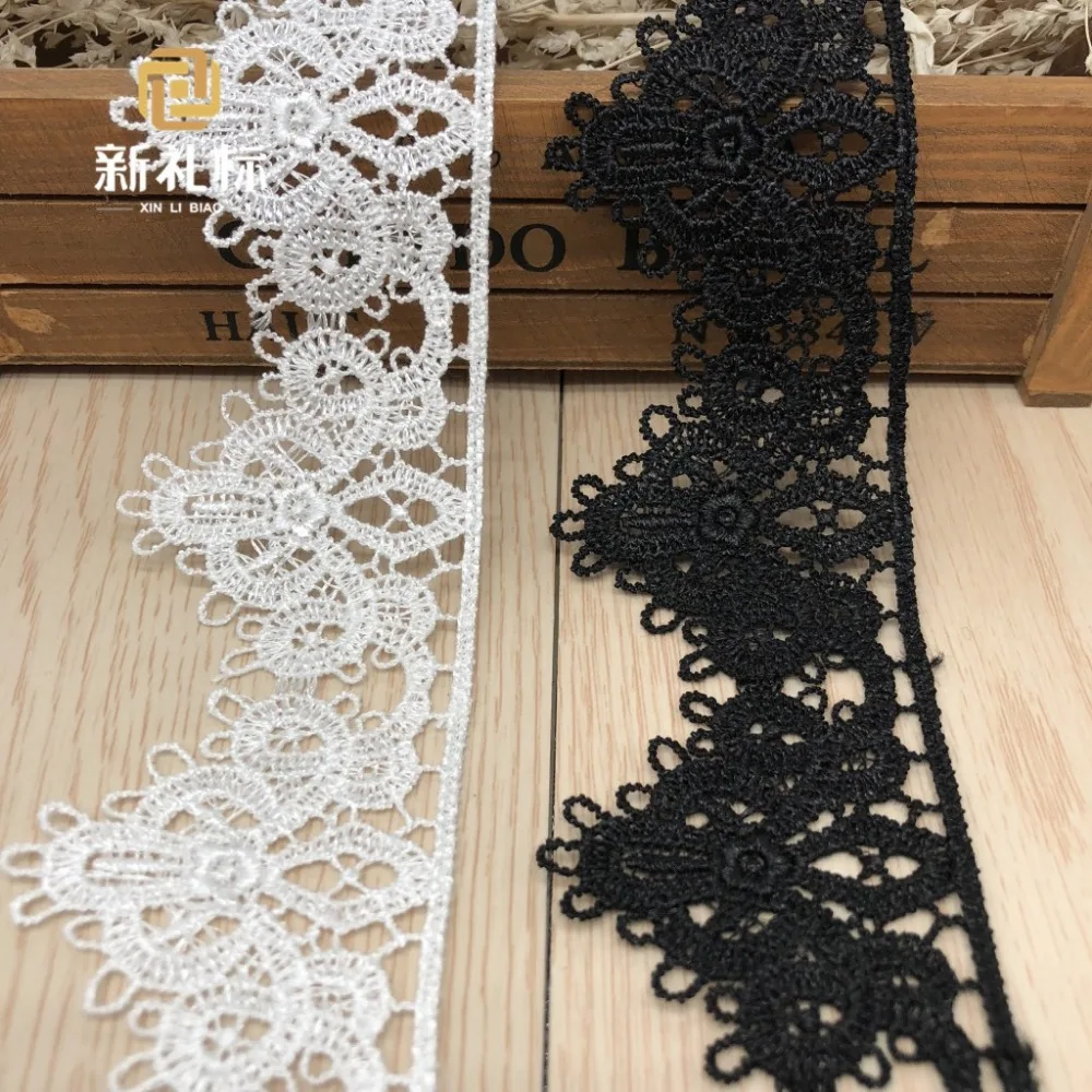 

15yards Delicate Black White Crown Embroidered Lace Fabric DIY Polyester Lace Trim Applique Garment Accessories Sewing Craft