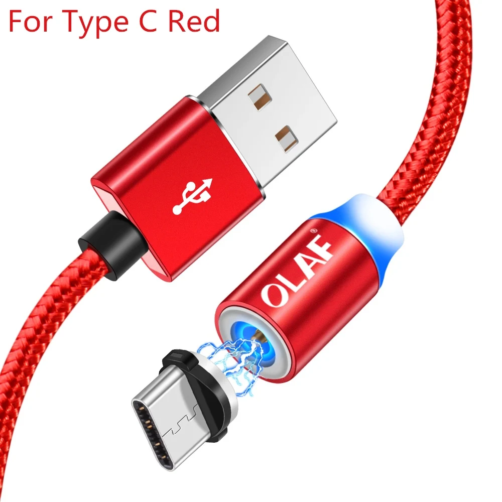 red type c cable Магнитный кабель Олаф Micro usb Type C адаптер для быстрой зарядки Microusb Type-C магнитное зарядное устройство USB C для iphone Huawei Samsung xiaomi - Цвет: red type c cable