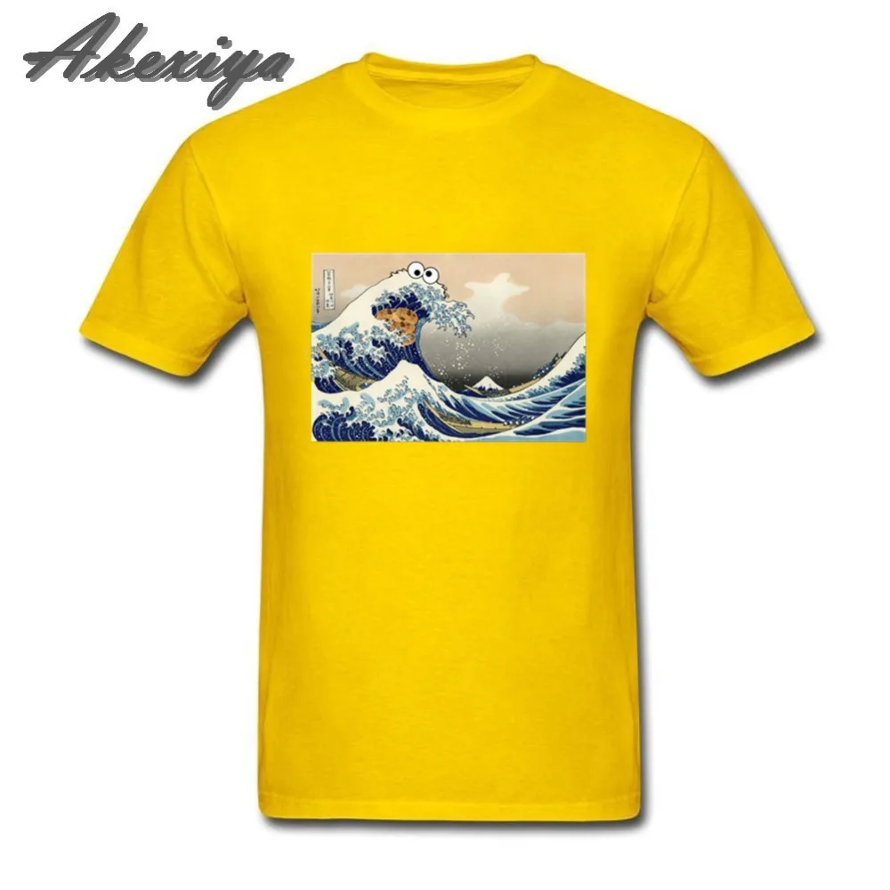 Мужская футболка с принтом Cookie Monster Great Wave Off Kanagawa забавная простая круглым