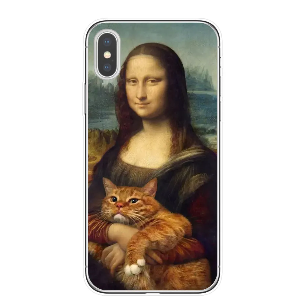 T4370 Забавный чехол для телефона KACKYFUL Leonardo da Vinci Mona Lisa Pat Cat с художественной эстетикой и рисунком для iPhone 8, 7, 6, 6S Plus, X, XS, MAX, 5S, SE, XR - Цвет: T4370