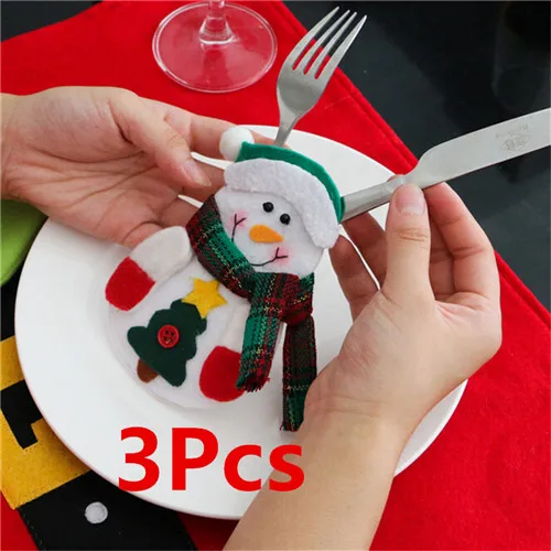 No2-3Pcs 3 шт./лот, Рождественское украшение для дома, набор столовых приборов, держатели для столовых приборов, набор ножей, набор ножей со снеговиком, декор для ужина - Цвет: No2-3Pcs