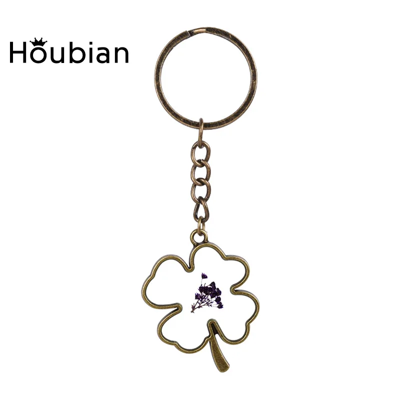 HouBian 2017 Новый брелок с подвеской в виде клевера длинный стеклянный сушеным