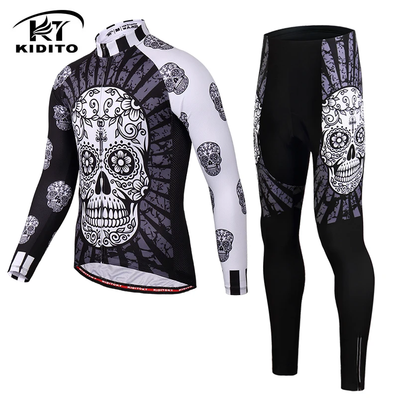 Black Cycling Set KIDITOKT Pro зимний термальный флис Велоспорт Джерси Набор гонки на велосипедах велосипедные костюмы сохраняет тепло одежда для горного велосипеда - Цвет: Black Cycling Set