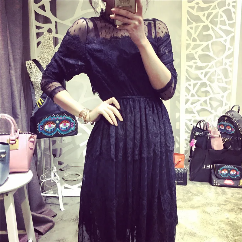 

2016 fashion summer women spring autumn plus size lace dress slim basic brand one-piece long female sexy