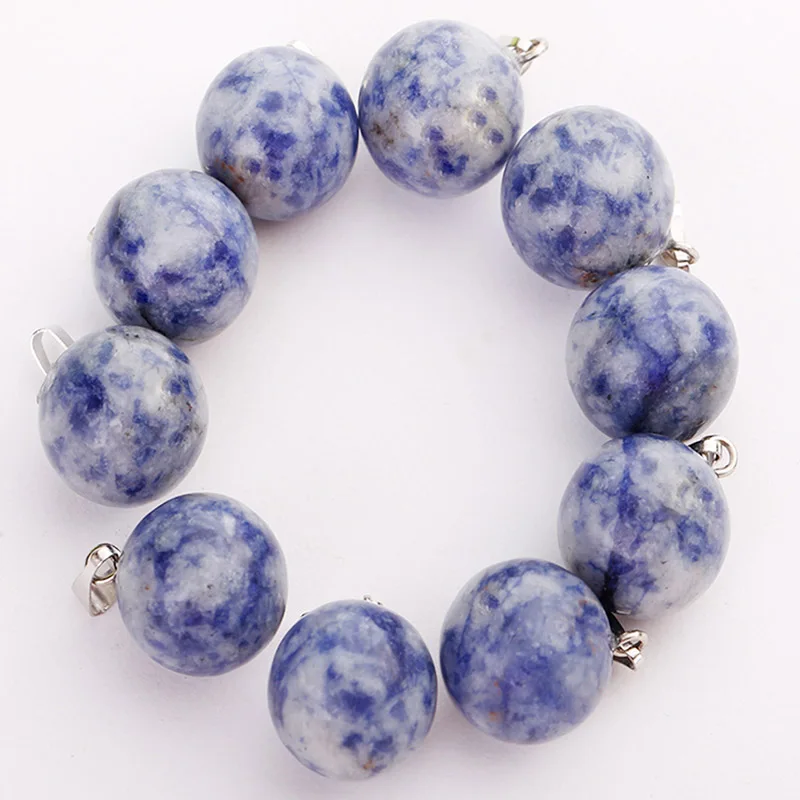 Sodalite stone Натуральный камень круглый подвесной амулет кристалл Кварцевый Камень круглый шар кулон для DIY Изготовление ювелирных ожерелий 25 шт./лот - Окраска металла: Sodalite stone