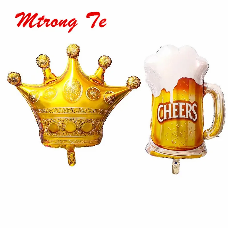 

10pcs Large Size Princess Crown Beer Cheers Mug Helium Foil Balloons Gold Ballons Birthday Party Decorations Kids Toy Supplies