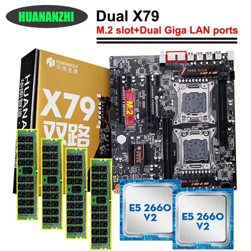 HUANANZHI-placa base de X79-4D con ranura M.2, CPU Dual, Intel Xeon E5 2660 V2 RAM, 32G(4*8G), Hardware de computadora, todos los probados