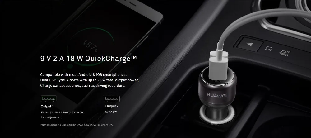Оригинальное автомобильное зарядное устройство huawei Supercharge CP31 9V 2A 18W Max Dual USB с кабелем для передачи данных 2A type C