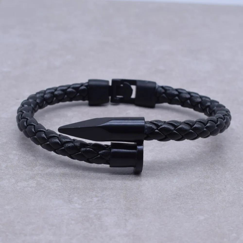 0310e VOQ дизайн ногтей манжеты браслеты сплав браслет для мужчин Jewelry черный и коричневый обмотки веревочный кожаный бласлет повязки Heren - Окраска металла: 0310e