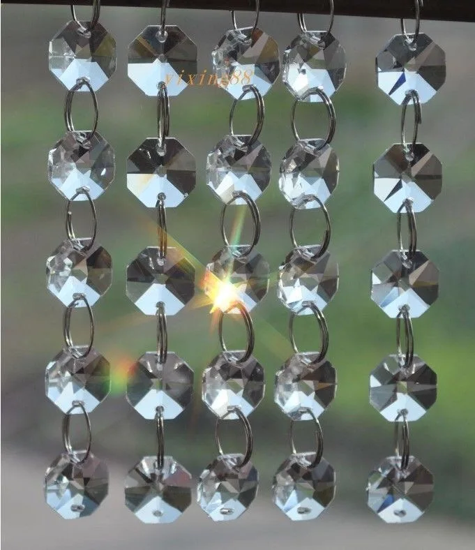 10 strands 2 holes clear 14mm octagon beads crystal chandelier lamp parts prism ornaments | Аксессуары для освещения